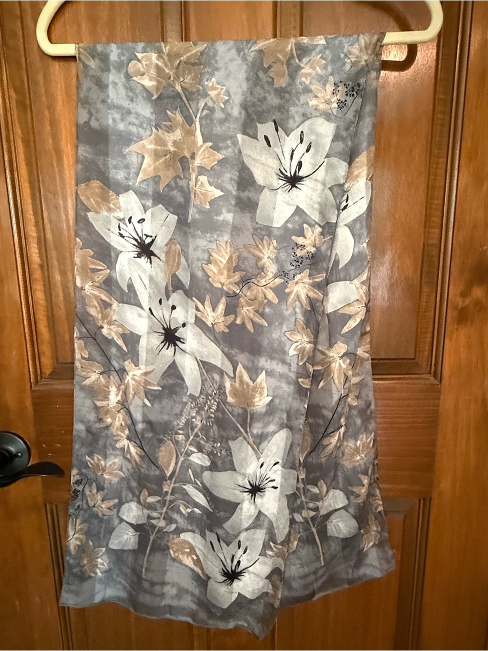 Floral Lightweight Gray & Cream Scarf Wrap